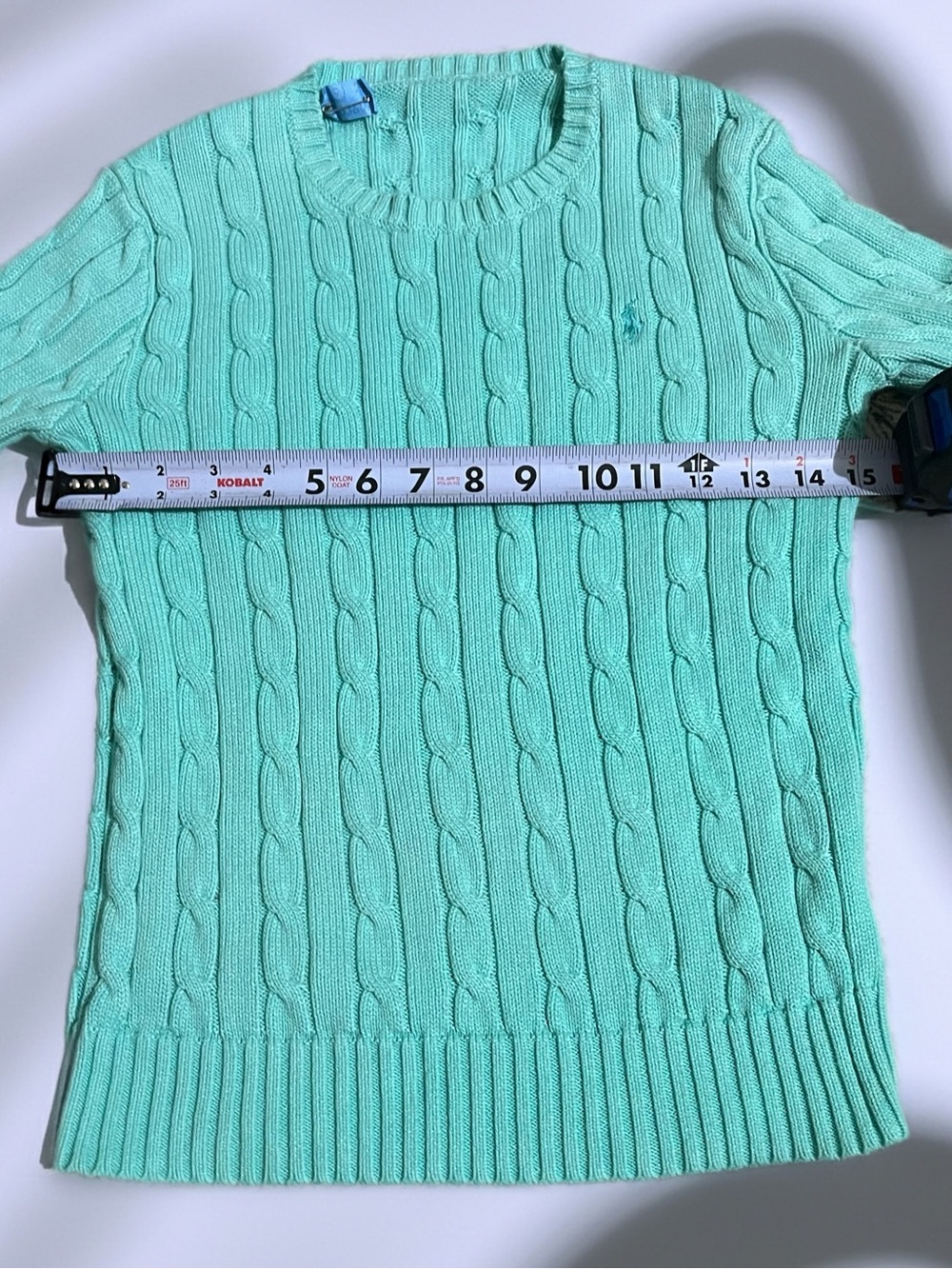 Polo by Ralph Lauren Women’s Cable Knit Crewneck Sweater - Mint - Picture 2 of 3